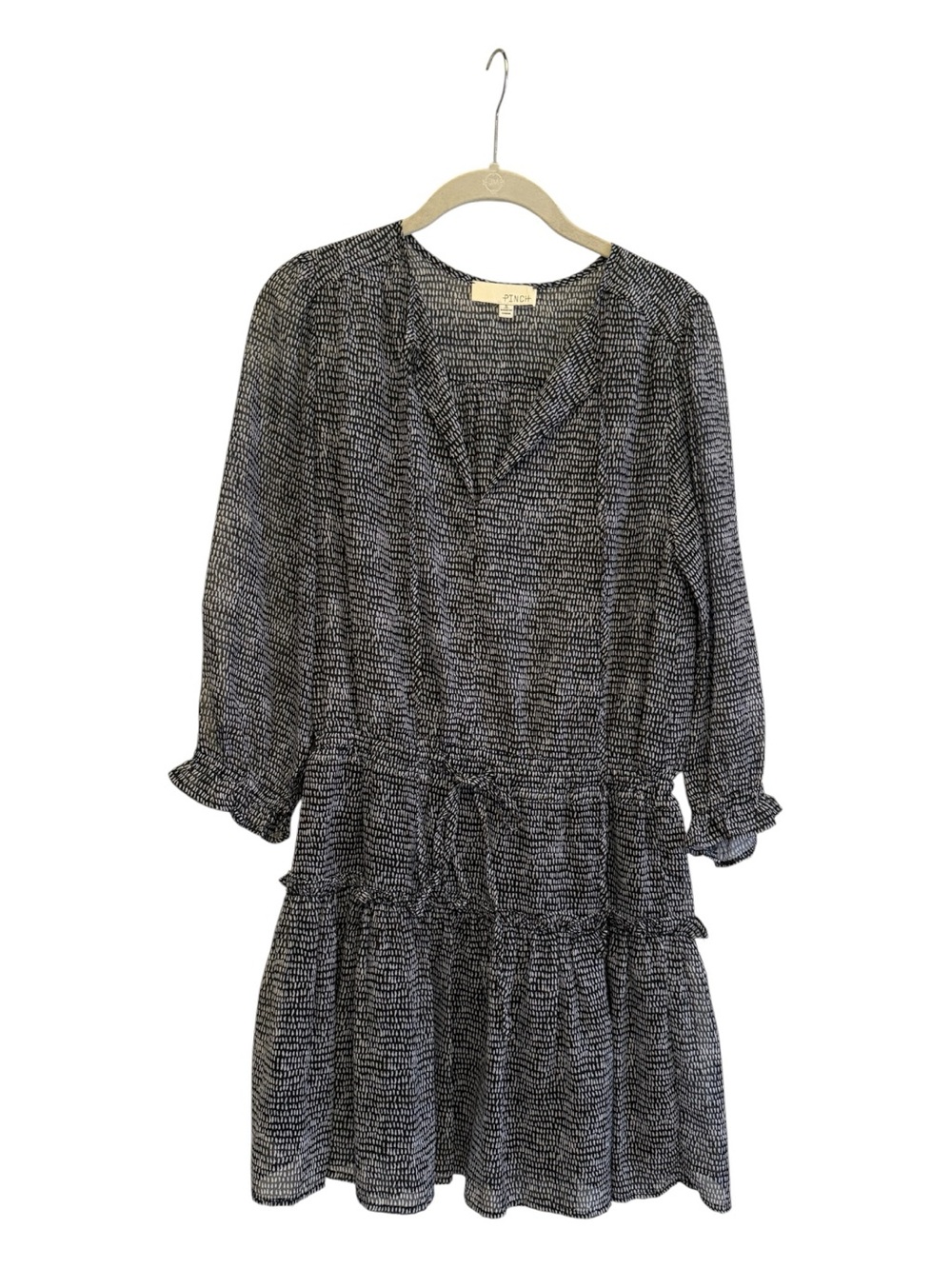 Pinch Black and White Printed Tiered V-Neck Dress Size Small